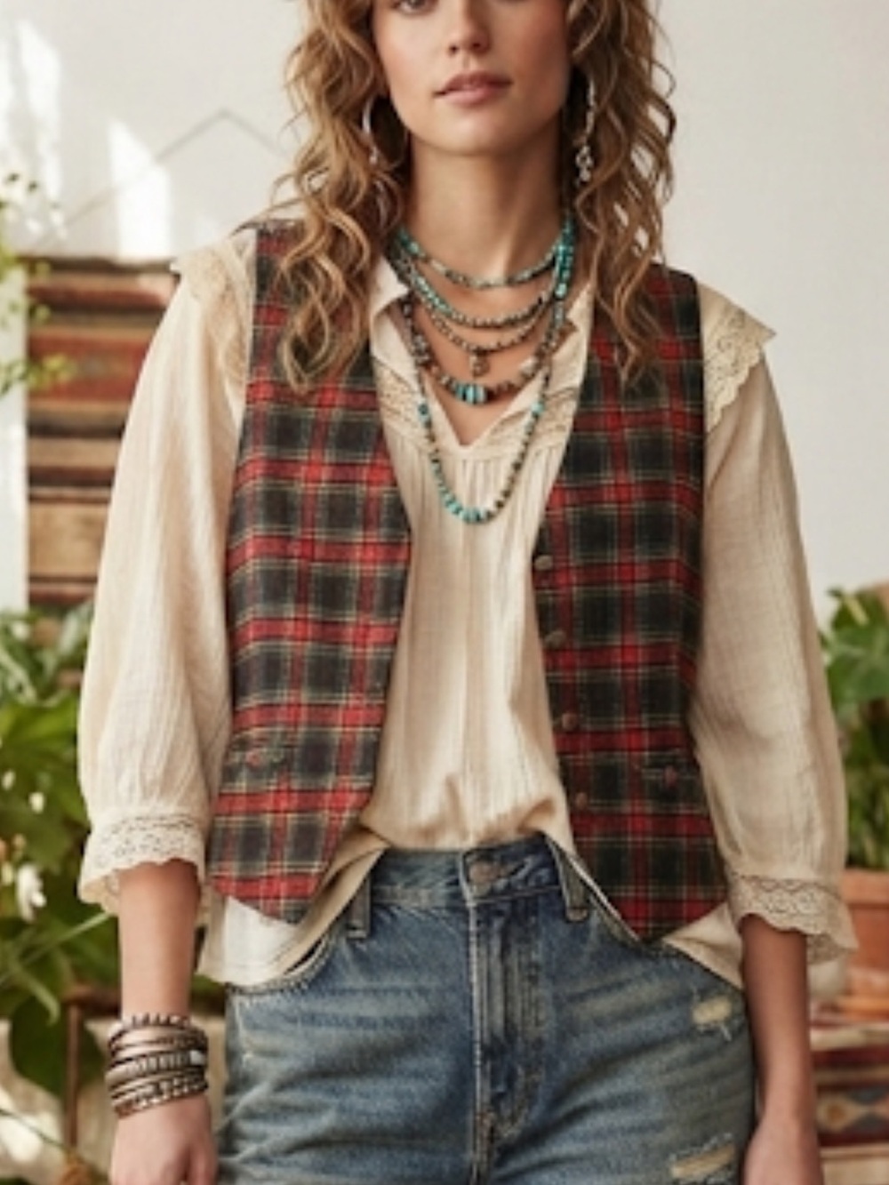 GAP Vintage Plaid Waistcoat Vest Tartan Button Front Sz M